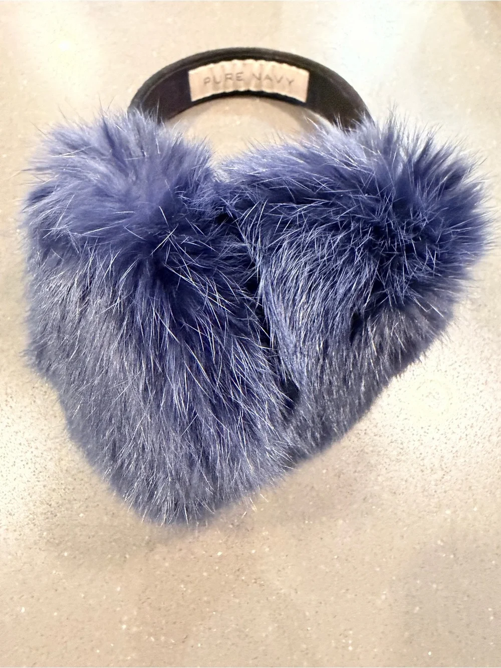 Pure Navy Blue Dyed Rabbit & Beaver Fur Earmuffs Lamb Leather Headband